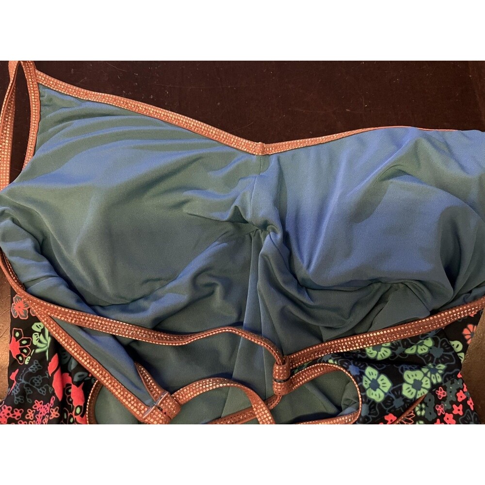 Aerie Swimsuit Womens XL Blue Floral One Piece Triangle Crisscross Back Strappy - Picture 8 of 12